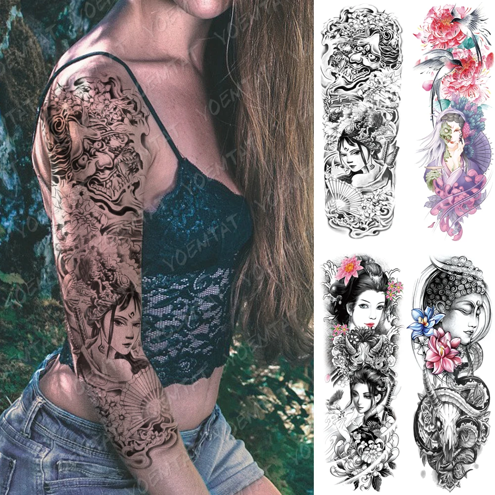 

Large Arm Sleeve Tattoo Geisha Beauty Demon Waterproof Temporary Tatto Sticker Buddha Body Art Full Fake Tatoo Women Men