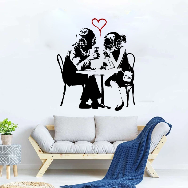 Wedding Banksy Diver Love Street Wall Sticker Bedroom Living Room  Graffitti Couple Heart Wall Decal Home Decor