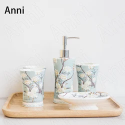 Creativity Painted Bathroom Accessories Set Ceramic Chinese Vintage Red-crowned Crane Crane Five Piece Set Shower Accessories
