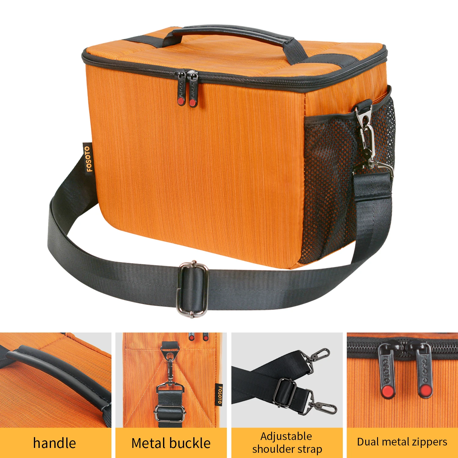 Fosoto Orange Camera Bag Case Photos Photography Waterproof Shoulder Bag For DSLR Lens Nikon Canon M50 Sony a7 iii A6000
