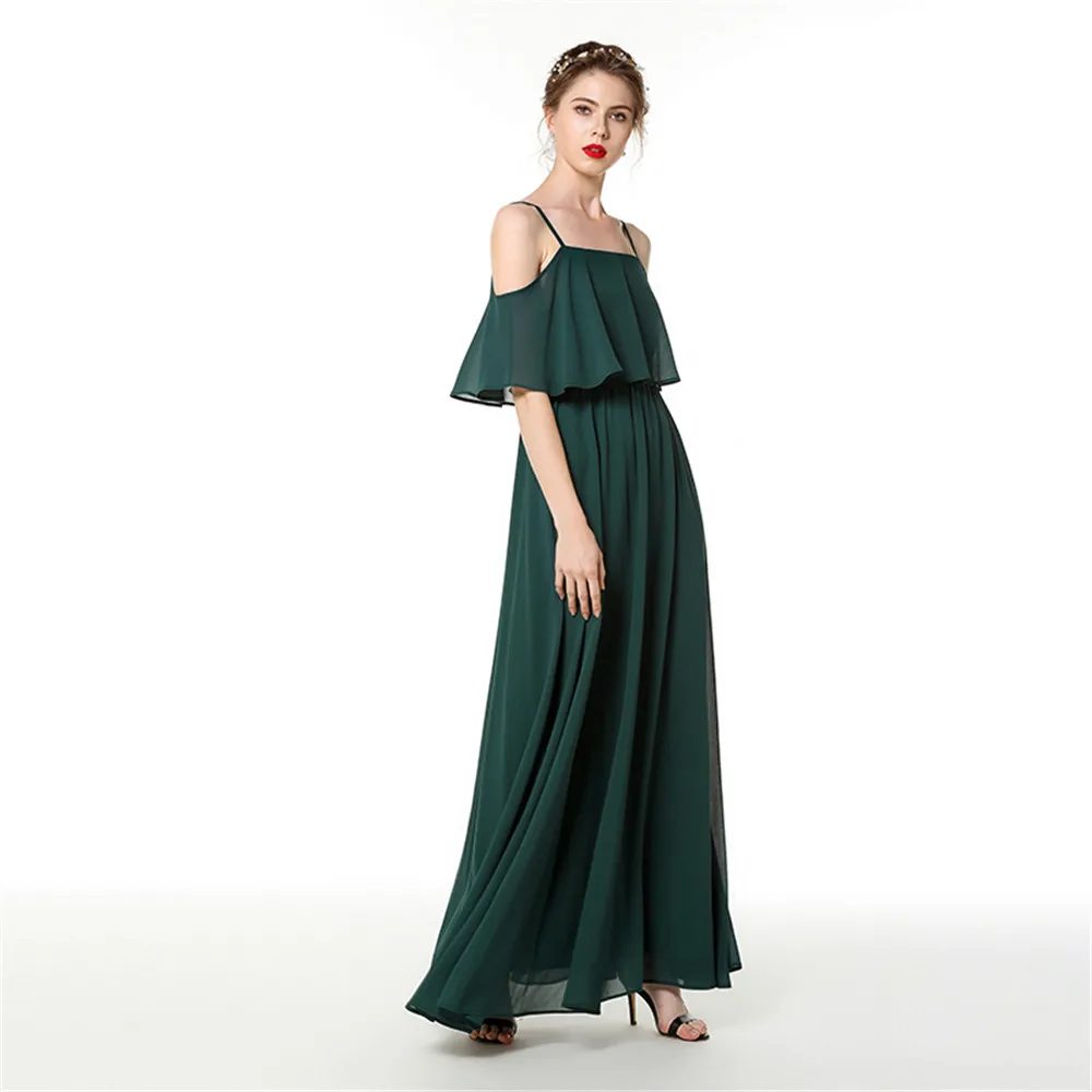 Vestidos A-line Chiffon Long Evening Dress 2020 New Spaghetti Vintage Evening Gown Abendkleider Robe De Soiree Longo