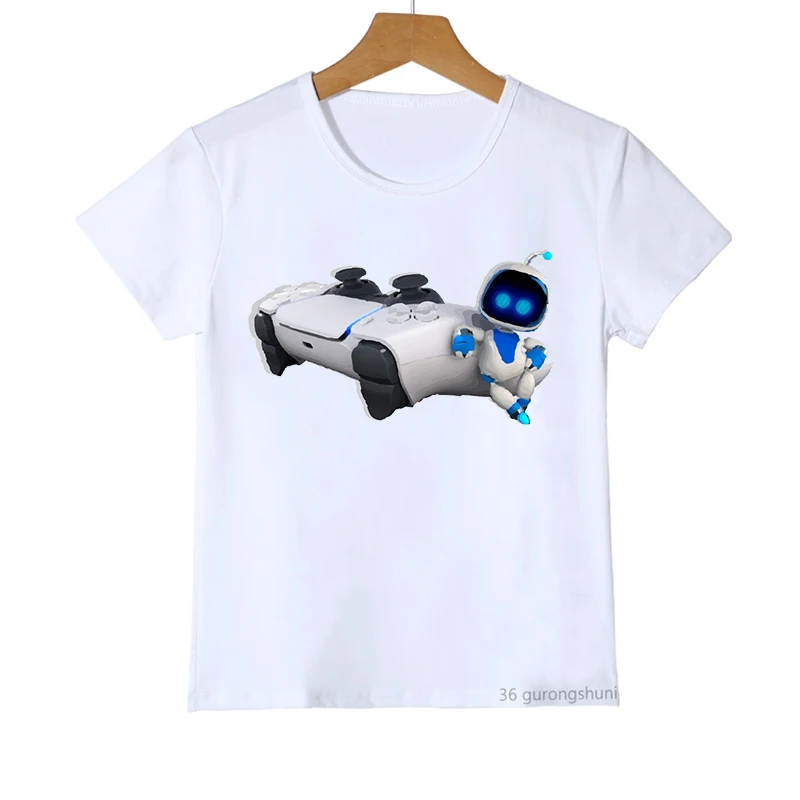 Camisetas divertidas para niños, camiseta con estampado de dibujos animados de Astros Playroom para niños, ropa informal de verano para niños, camisetas de manga corta para niños pequeños