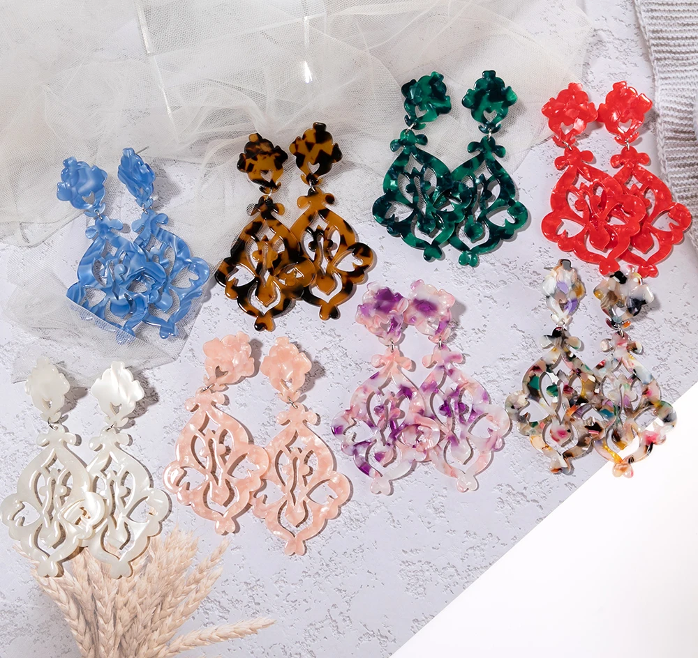 Tortoiseshell earrings for women Acetate jewelry Fashion Dangle long earring Flower design Resin Acrylic Accessories Wholesale