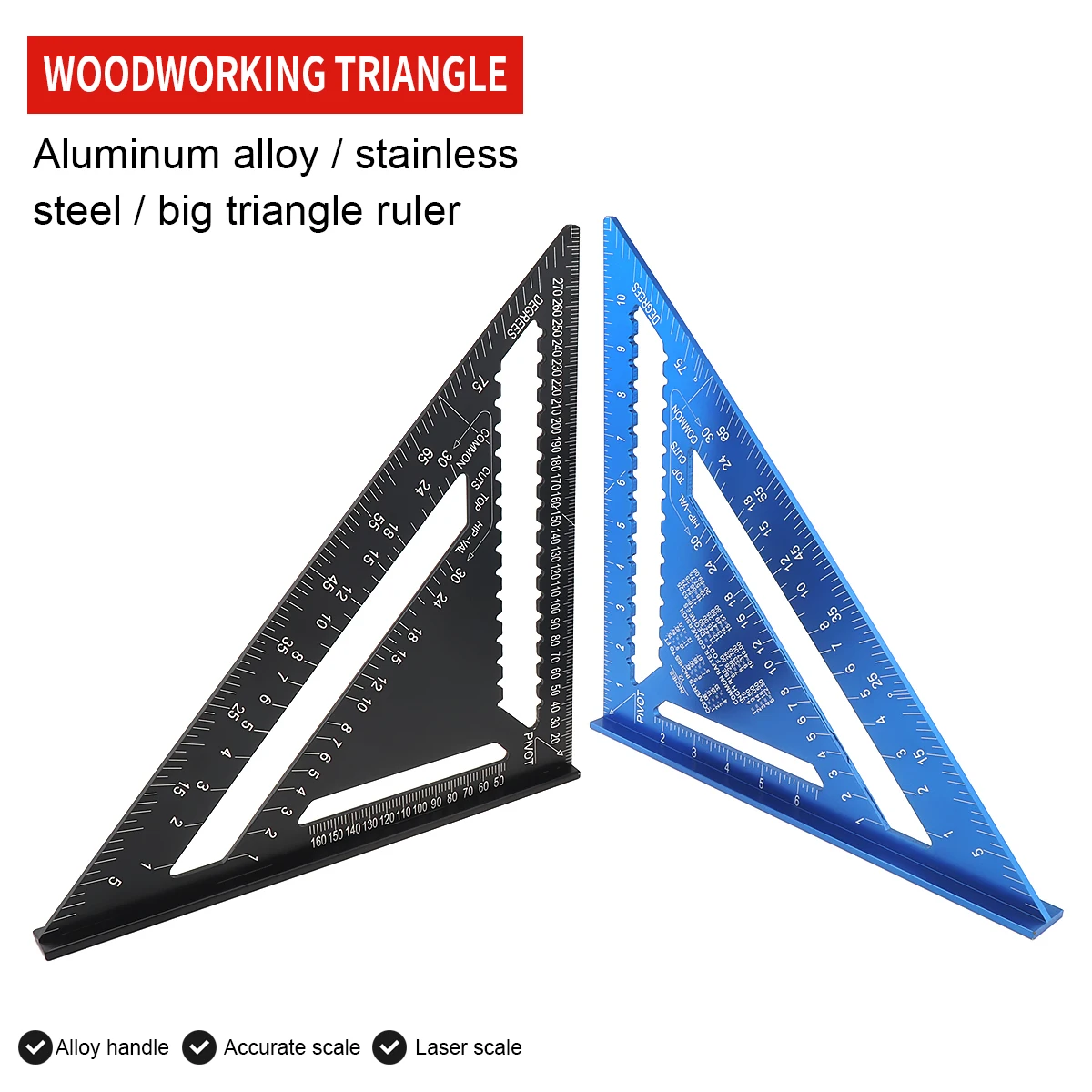 Angle Ruler 7inch 12 inch metric Imperial  Aluminum Alloy Triangular Measuring Ruler Woodwork Triangle Angle Protractor