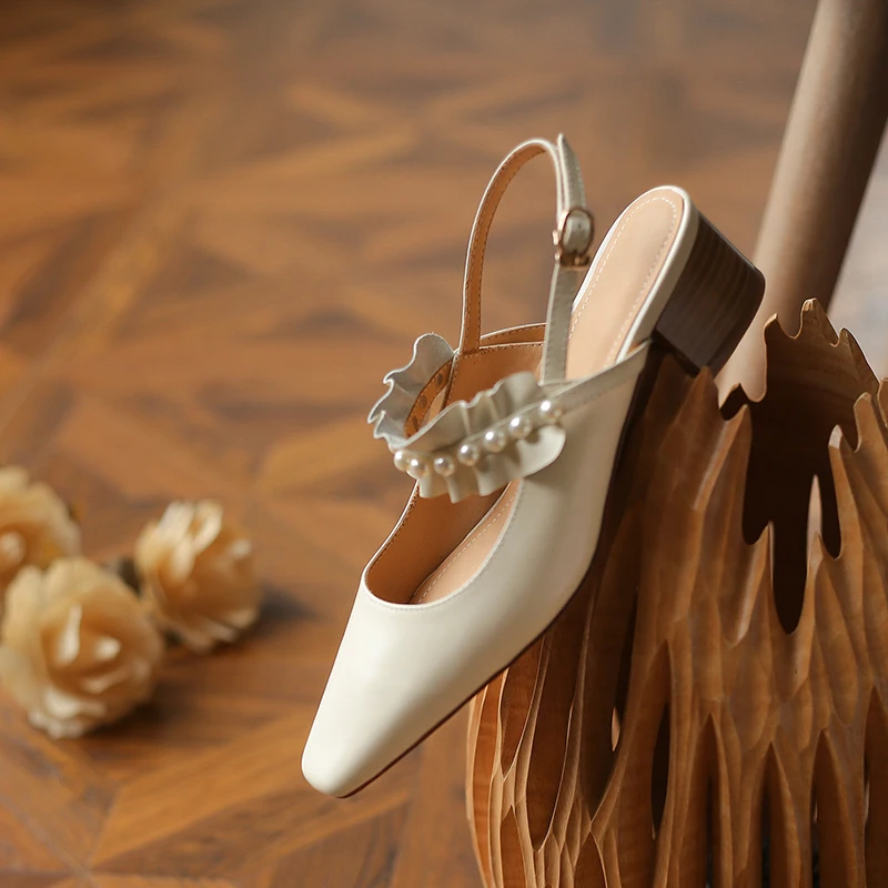

SKLFGXZY Summer Sexy Genuine Leather Women Sandals Beads Fashion Wedding Party Shoes 100% Cowhide Sandals Pumps