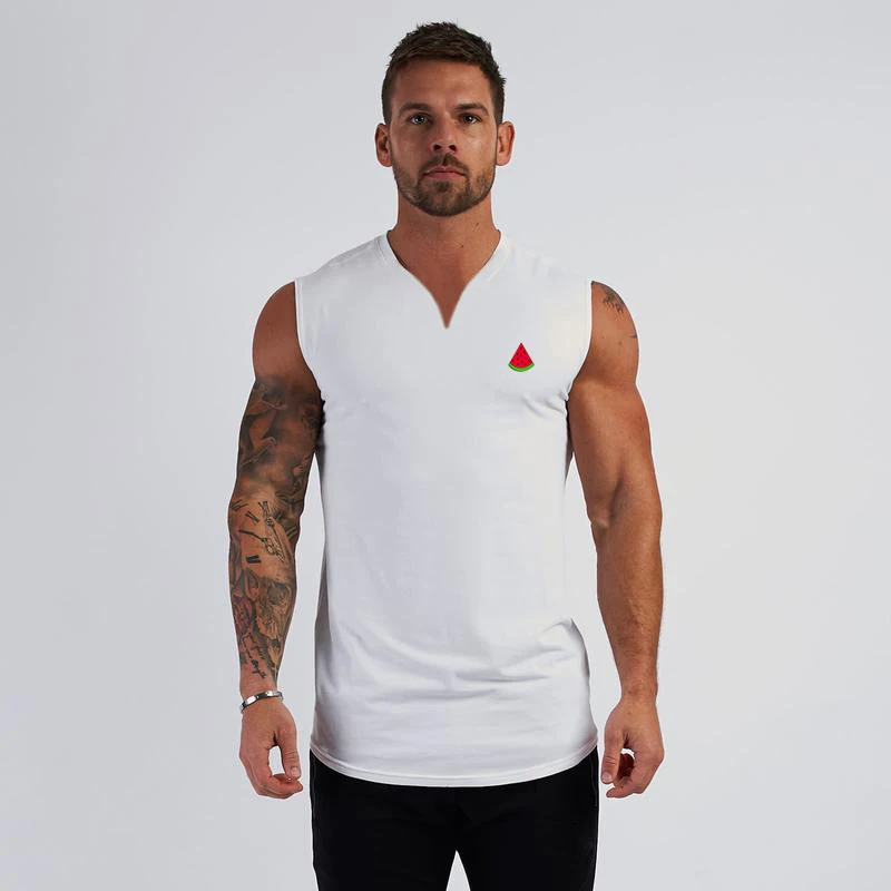 

Summer Tops Men Casual Sleeveless Printed Cotton V-Neck Tanks Top skin-friendly Breathable Sport Men's Clothing