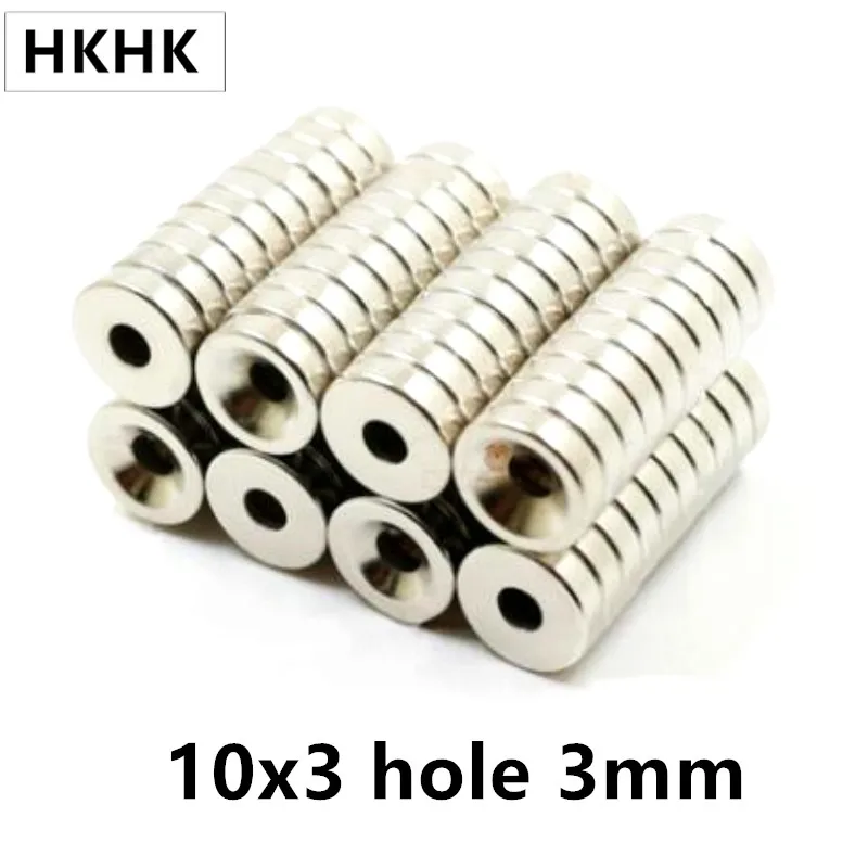 

50/100PCS/LOT Disc magnet 10*3 Hole 3 N35 D Countersunk Permanent magnet 10x3 magnets 10x3-3 for speaker 10mm x 3mm