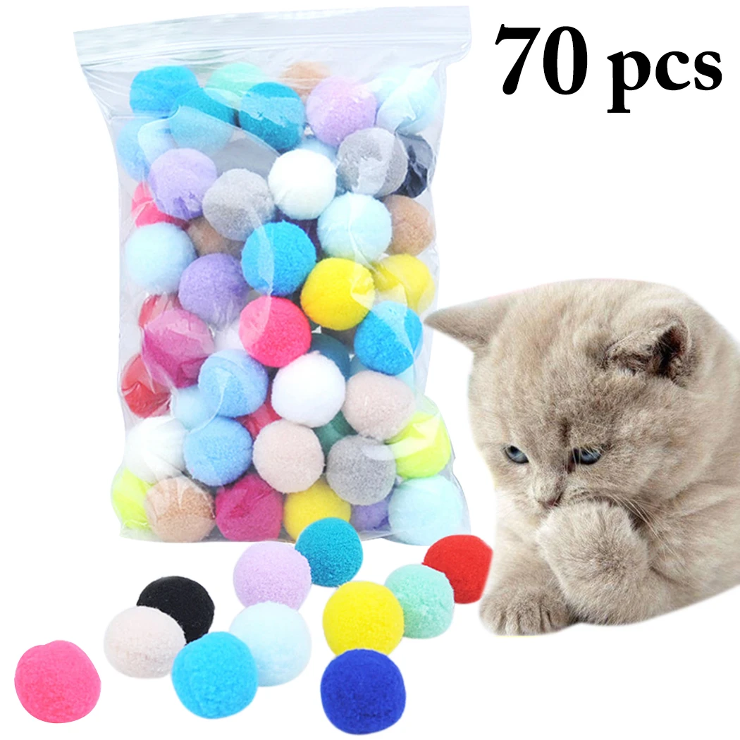 70pcs Soft Colorful Cat Toy Ball Interactive Cat Toys Play Ball Kitten Toys Candy Color Ball Assorted Cat Playing Toys