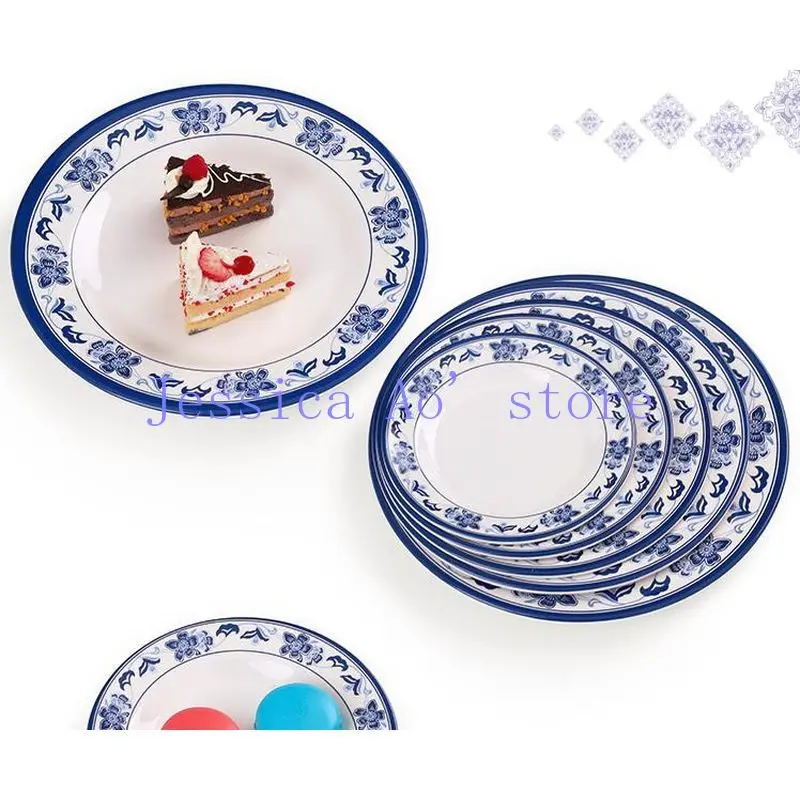 

5pcs 7-20cm Elegant Dinner Set Plates and Dishes Blue and White Melamine Plates Dinner Dessert Plate Cake Bread Dishes