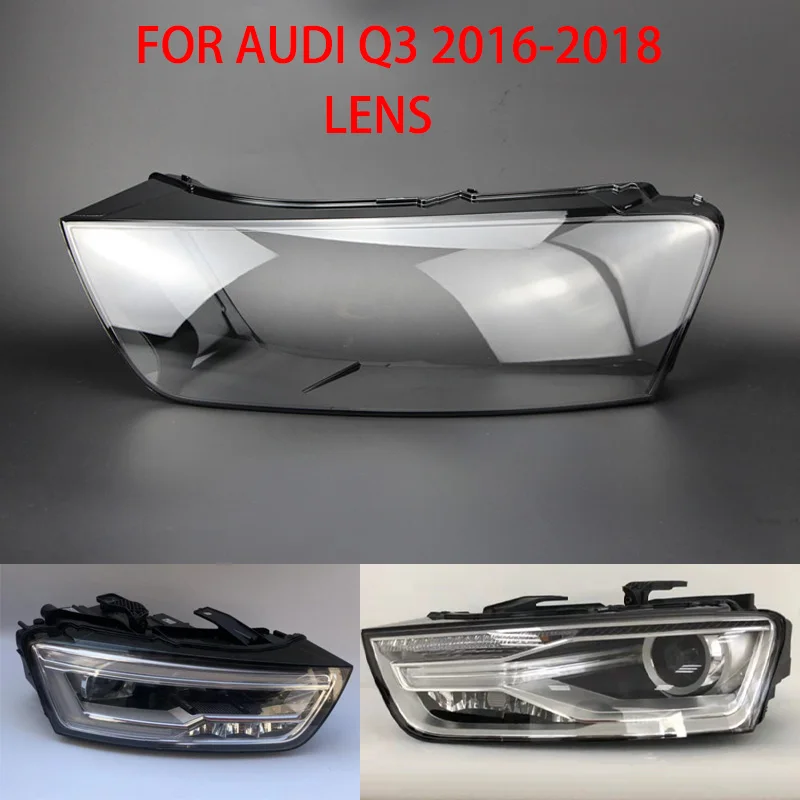 For Audi Q3 2016-2018 Headlight Lampshade Transparent Headlight Lens Left and Right Lampshade Cover Lens Light Protection