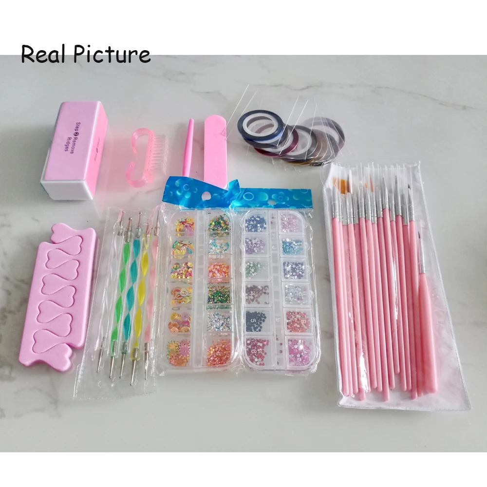 (37Pcs) nagel liefert für anfänger: striping Band Aufkleber Strass Dekoration Punktierung Maniküre Werkzeuge Kit Für DIY Design # TB02