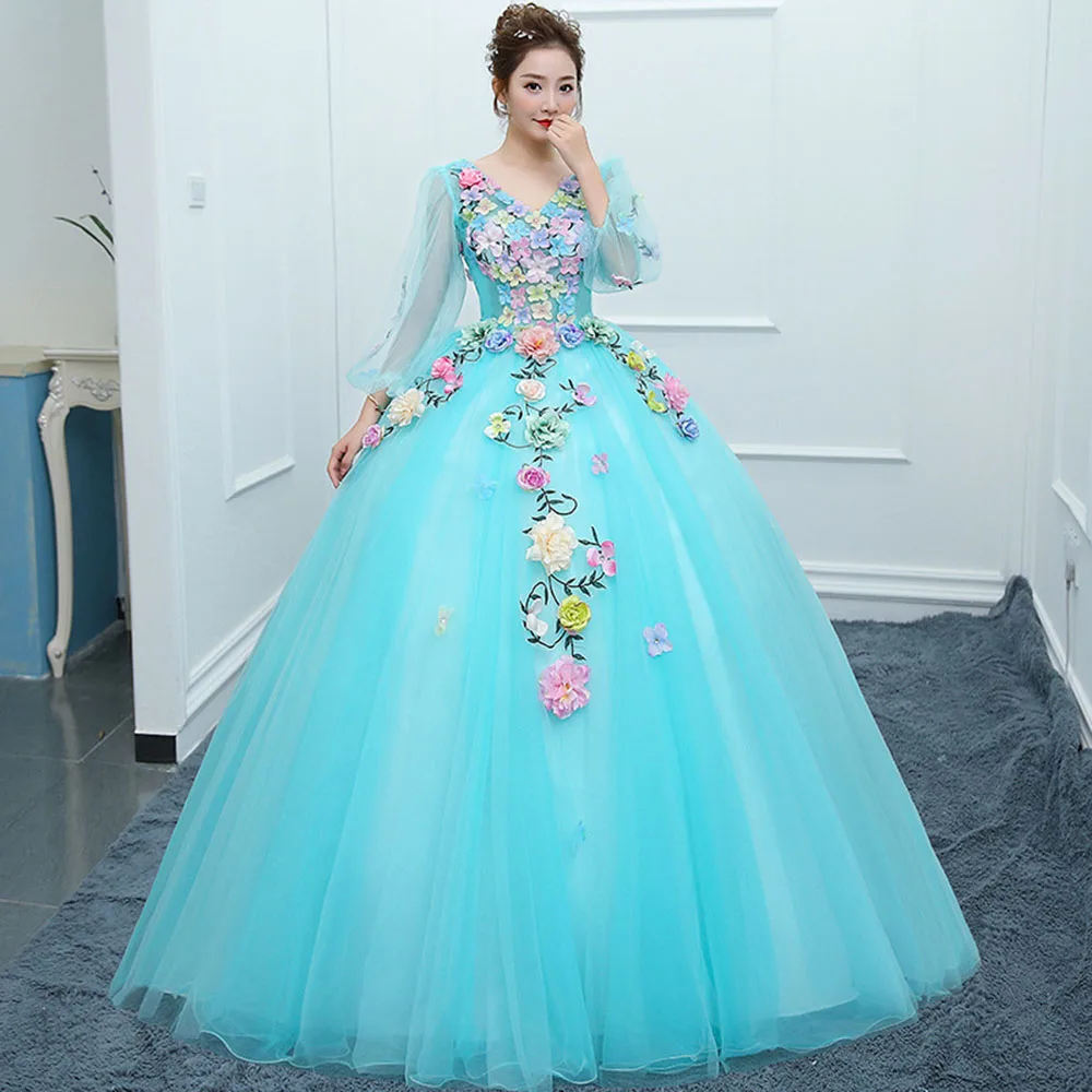 Xanh Dương Quinceanera Đầm Quý Tay Bầu Đầm Dự Tiệc Cho Bé Gái