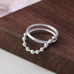 VENTFILLE 925 Sterling Silver Double Ring Bead Chain Ring Simple Temperament Ins Jewelry Party Gift 2024 New Dropshipping