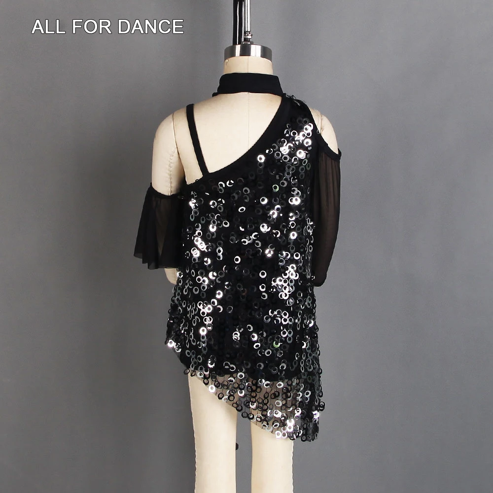 20039 Two In One Black Sequin And Spandex Lyrical Contemporary Dance Costume Performance Dance Wear Jazz Costumes