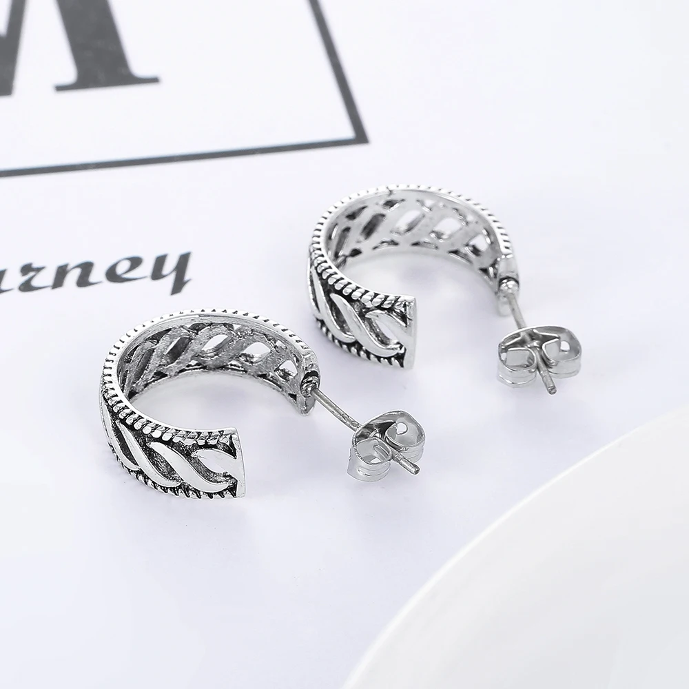 European Vintage Silver Color Buddha Earrings Circle Handmade Middle Stud Earring Bali Wrap for Women Fashion Jewelry