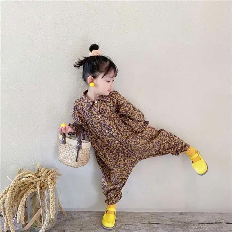 Children\'s Clothing 2020 Autumn Style Korean Girl French Floral Jumpsuit Children\'s Western Style Personality Jumpsuit