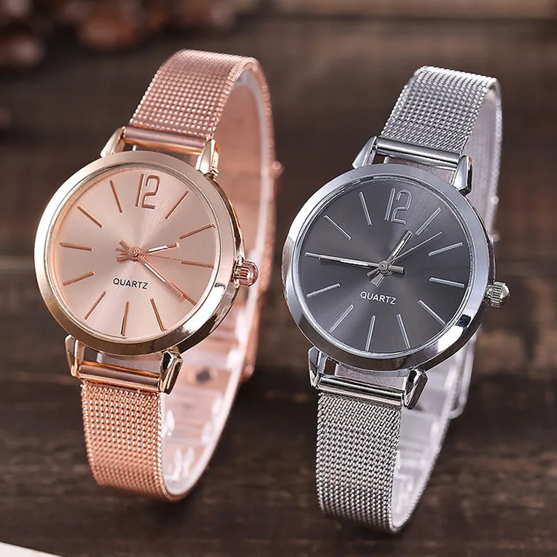 Jam Tangan Kecil Wanita Modis Jam Tangan Mewah Rose Gold Jam Tangan Kuarsa Strap Jaring Baja Tahan Karat Relojes Para Mujer Orologio Donna