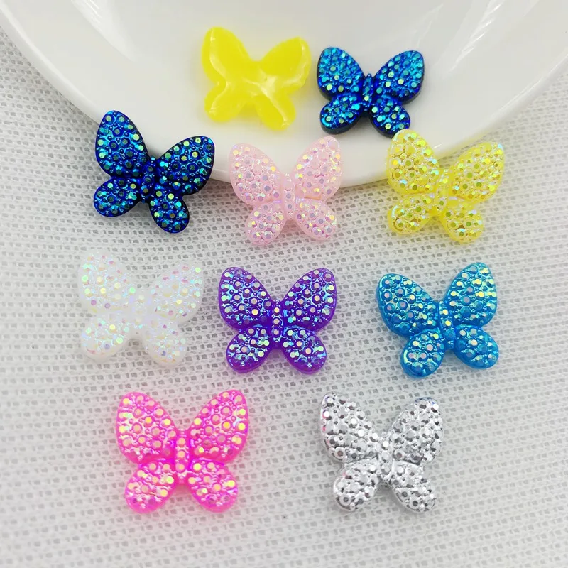 50pcs AB Resin 15*16mm Colorful Butterflies Flatback Rhinestone Ornaments DIY Wedding Appliques Craft -B82