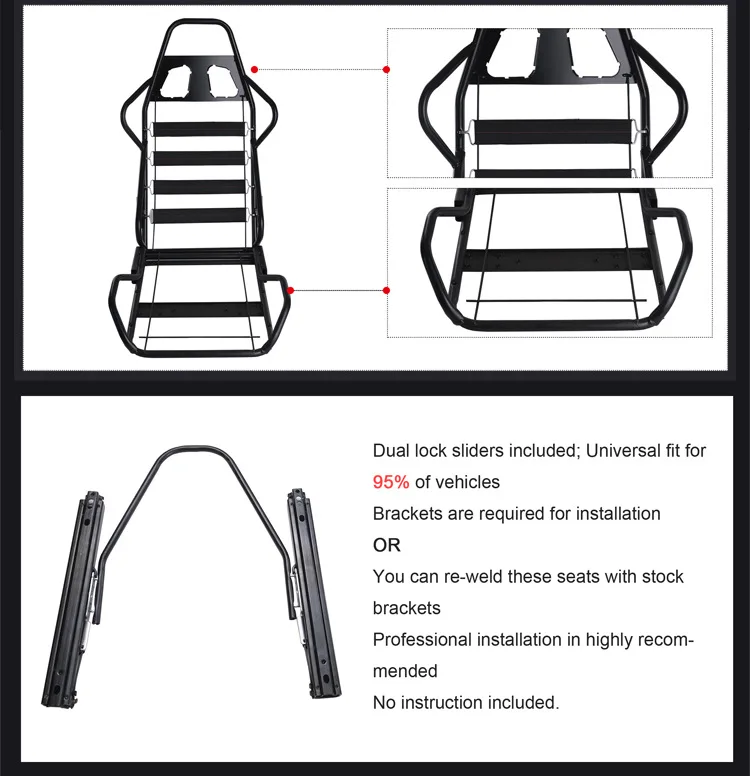 Universal Adjustable Racing Seat  for Sport Car Simulator Bucket Seats Black-Red PVC Leather Racing car seat