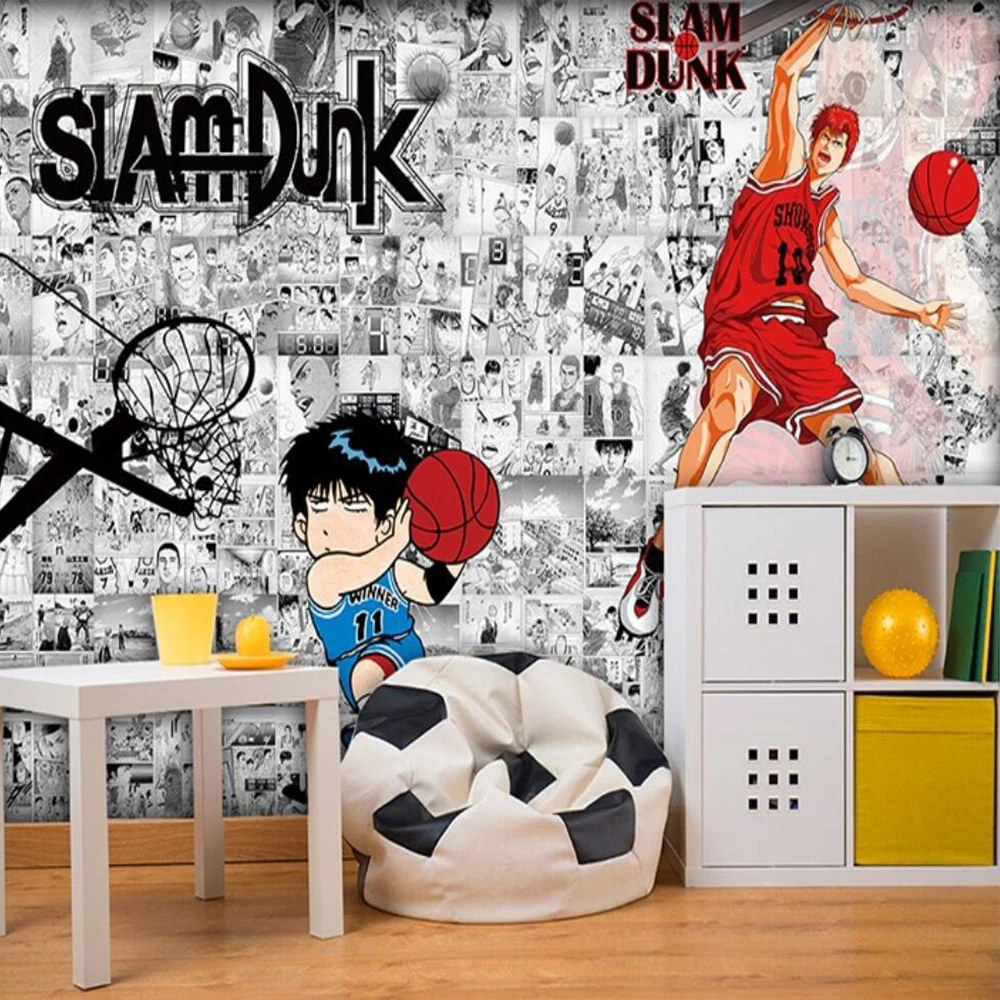 

Milofi Custom 3D Wallpaper Mural Anime Slam Dunk Master Black and White Comic Cartoon Children's Room One Piece Background Wall