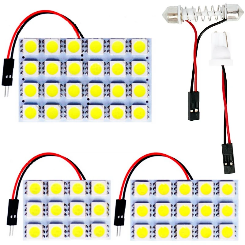 

12 15 24 SMD 5050 LED Auto Dome Panel Light Car Interior Reading Lamp Roof Bulb With T10 W5W C5W C10W Festoon 2 Adapter Base