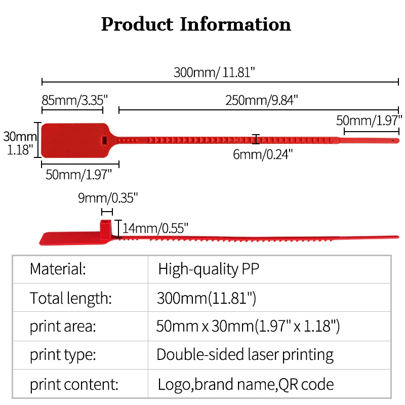 50Pcs Custom Logo Tag Sneaker Zip Ties Off Labels White Plastic Security Garment Clothes Shoe Brand  Hang Label Seals 300mm