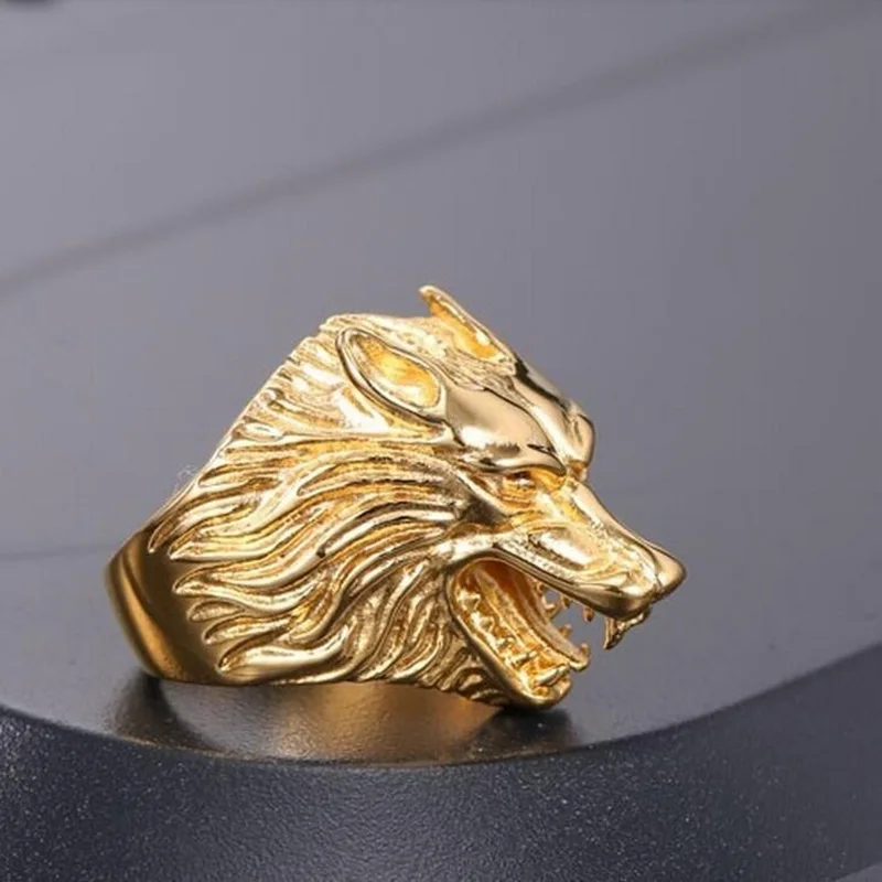 2024 Vintage Wolf Head Rings For Men Jewelry Accessories Punk Stainless Steel Rock Biker Rings Wholesale