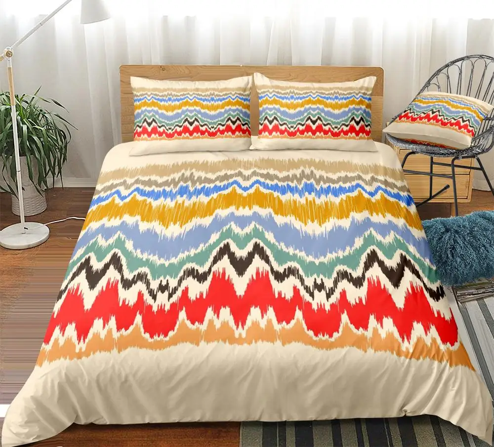 Geometric Bedding Set Ethnic Duvet Cover Set Retro Style Bedclothes Wave pattern Quilt Cover Set Queen King