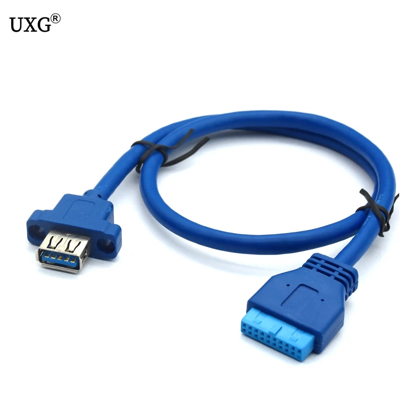 Single Port USB 3.0 Female Screw Mount Panel Type to Motherboard 20Pin Cable 0.5M 50cm