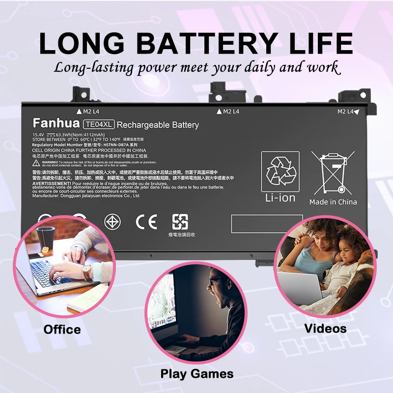 Fanhua 15.4V TE04XL Pin Dành Cho Laptop HP Điềm 15-AX200 15- AX210TX AX218TX AX235NF AX243DX AX250WM Pavilion 15-BC215TX BC218TX