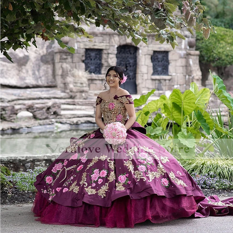 Vestidos de quinceañera con hombros descubiertos para niña mexicana, vestido de baile de graduación, Croset trasero, vestidos de fiesta de quinceañera, 2022