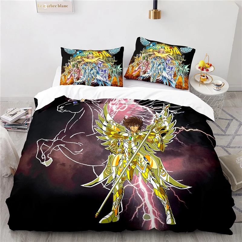 Cartoon 3d Saint Seiya Printed Bedding Set Anime Duvet Cover Pillowcase Adult Kids Comforter Cover Set Twin Full Queen King Size