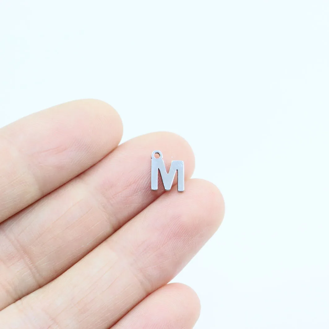 20pcs 10mm Wholesale Stainless Steel 26 Letters Smooth Flate Charms Pendant DIY Necklace Earrings Bracelets Unfading Colorless