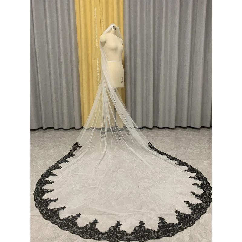 Long Bridal Veil Lace With Comb Black and White Ivory Tulle Wedding Veils Accessories for Brides 3 Metres Velos de Novia