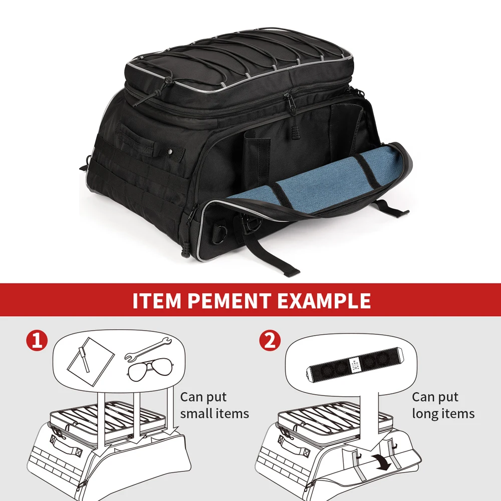 Tail Bag Motorcycle Luggage Tour-Pack Rack Bag Collapsible Trunk Bags with Bar Straps Waterproof Touring for Road King Street