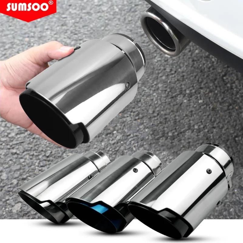 genuine sumsoo 1pcs high quality stainless steel blue/black/silver+silver exhaust pipe universal modified car exhaust tail tip