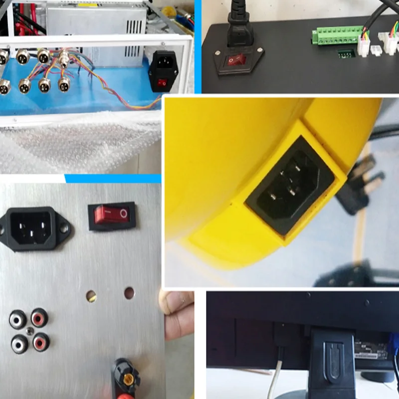 2 3 Pin IEC320 C14 Electrical Power Socket LED 250V Rocker Switch Brass 10A C6 Fuse Inlet Plug Connector Computer Mount Outlet