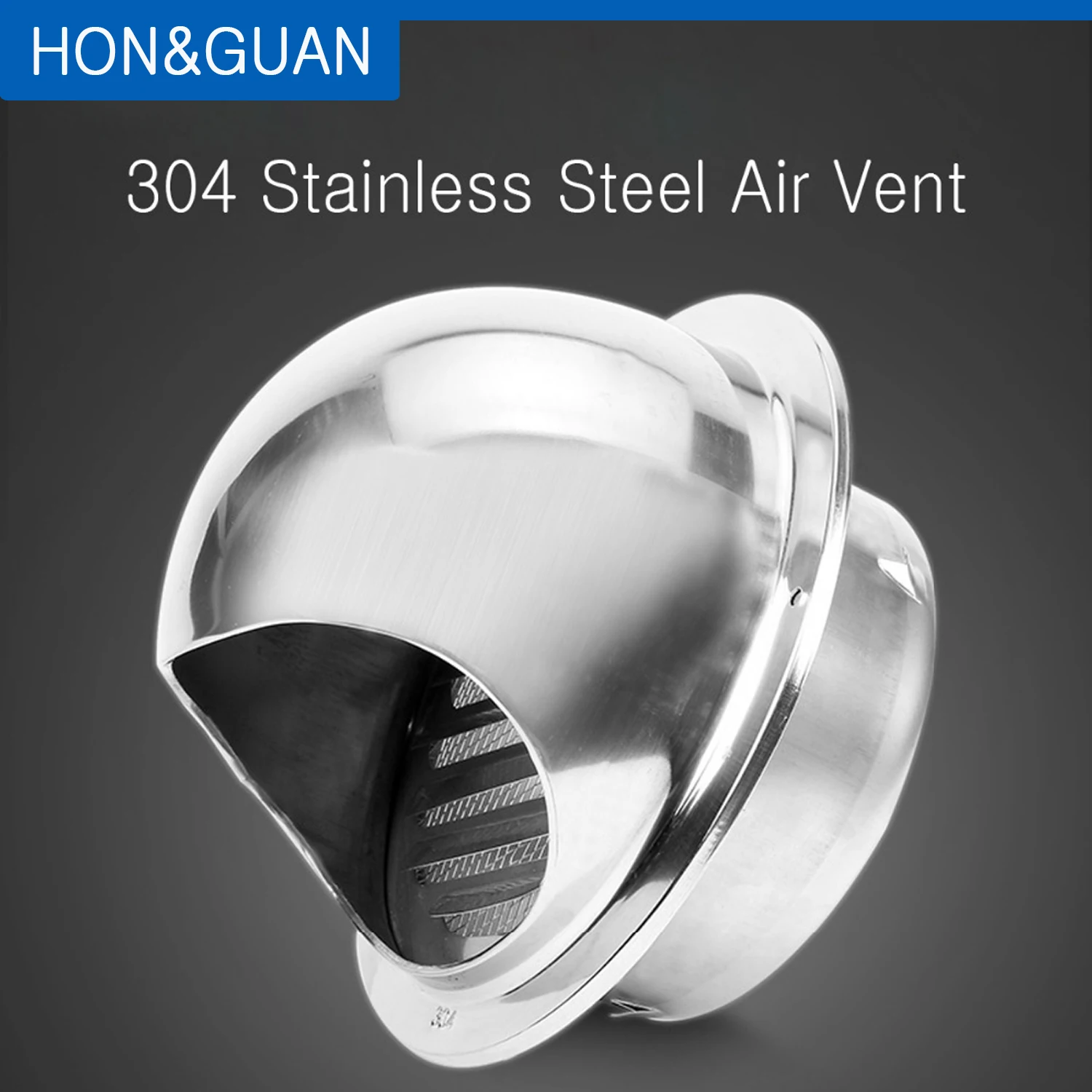 Hon&Guan 304 Stainless Steel Round Wall Ceiling Exhaust Outlet Waterproof Grille Cover for Kitchen Hood Ventilation Cap 100mm