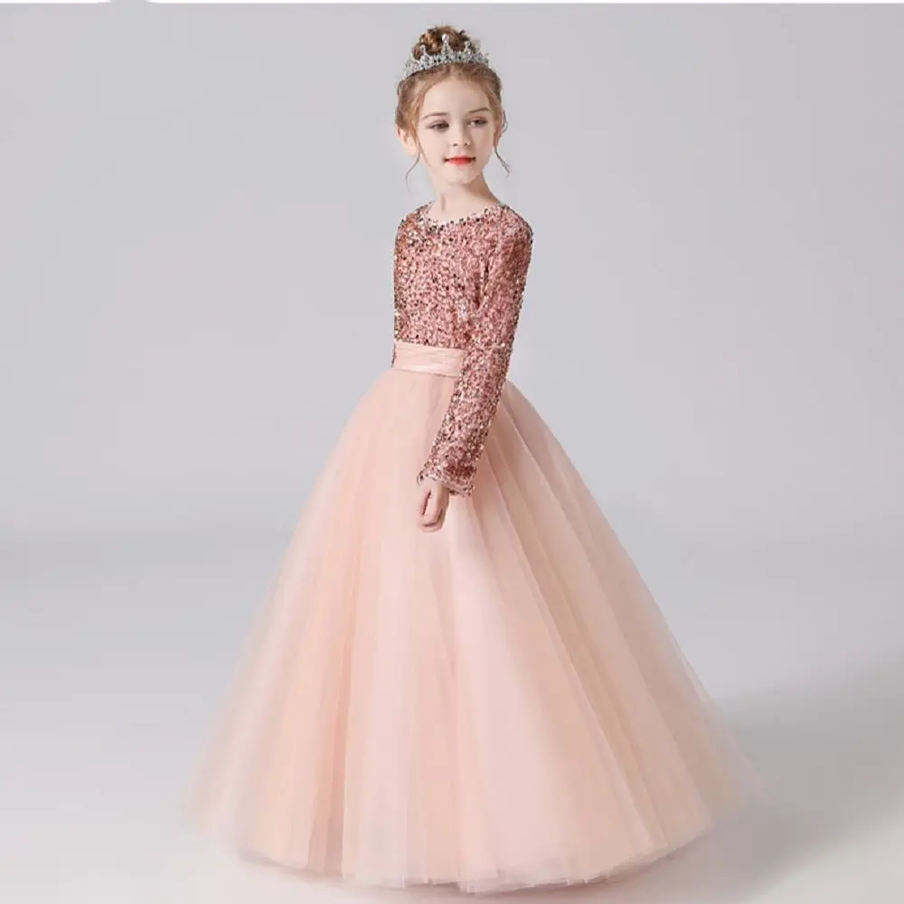 Dideyttawl Real Photos Flower Girl Dresses Wedding Junior Bridesmaid Sequin Tulle Evening Party Dress For Girls Pageant Gown