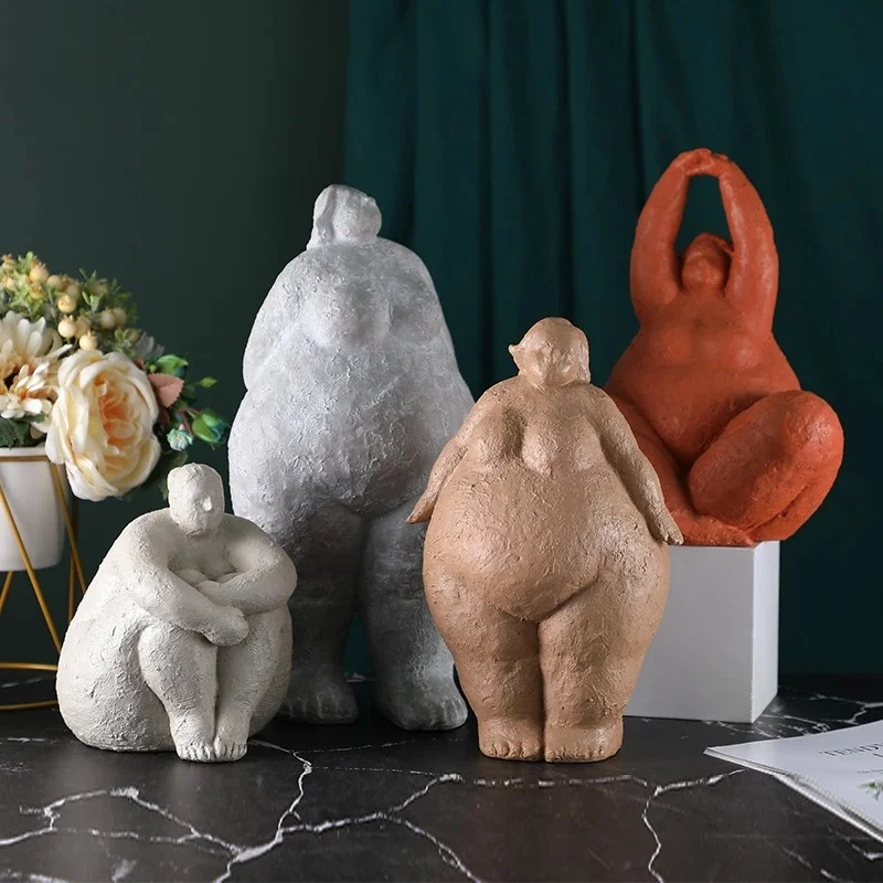 Resin Fat Lady Figurines Abstract Character Sculpture Nordic Style