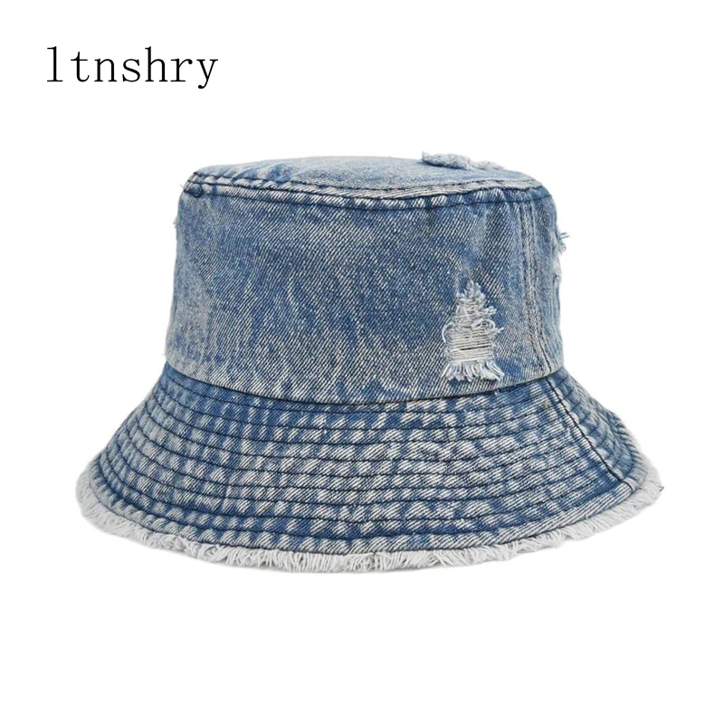 2021 new Washed Denim Dome Top Sun Bucket Hats Panama Women Summer Caps Wide Brim Foldable Outdoor Travel Anti-UV Beach Bonnet