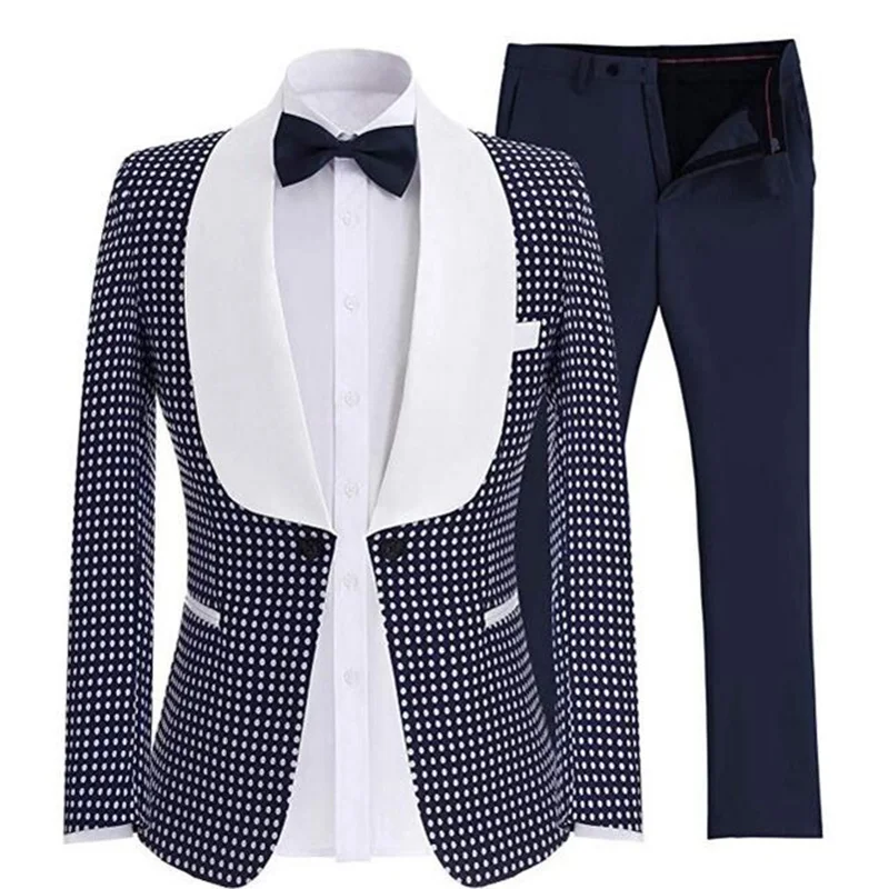 

Men's Two-Piece Suits One Button Blazer Wool Navy Blue Business Gentle Man Suit Prom Suits For Wedding Best Tuxedo