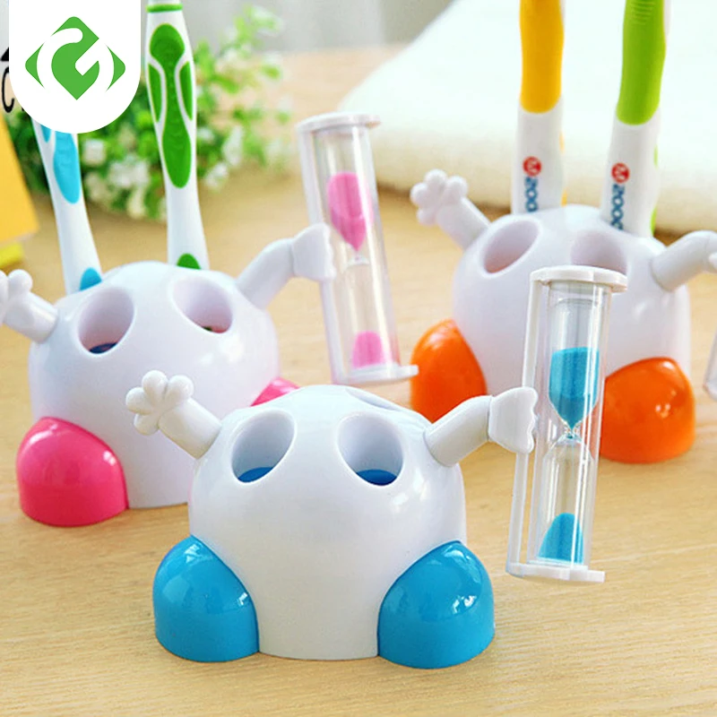 Creative Toothbrush Rack Holder with Sand Timer 3 Minutes Countdown Timer Bathroom Accessories Tooth Brush Holder Rack for Child