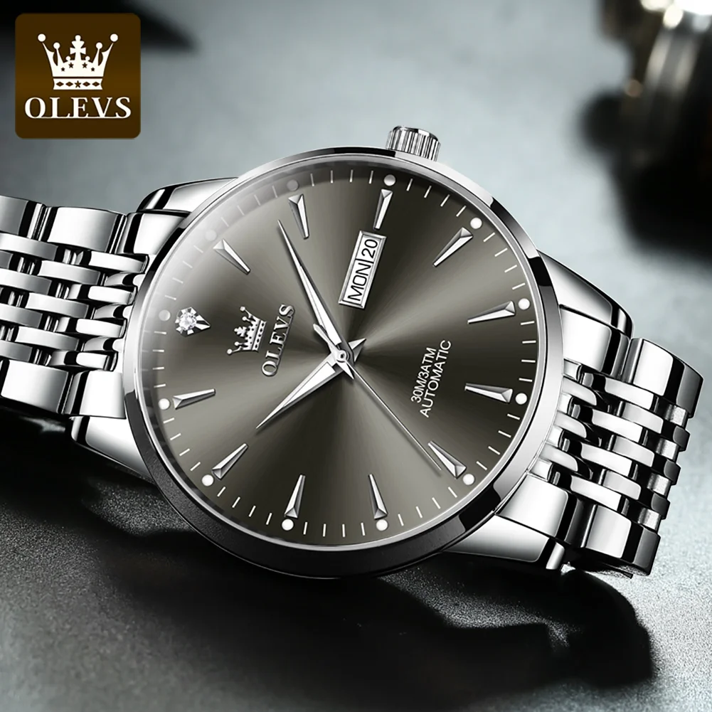 OLEVS 2024 New Luxury Men Mechanical Wristwatches Waterproof Automatic Watch Stainless Steel Sports Business Watch for Men 6635