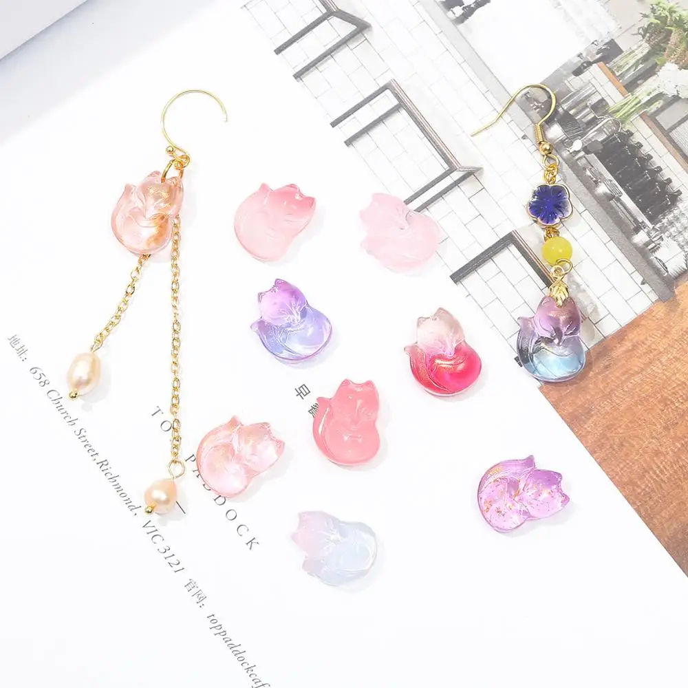 10pcs Fashion Fancy Cute Crystal Glass Little Fox Charms Pendants Beads for DIY Earring Necklace Jewelry Making Accessories