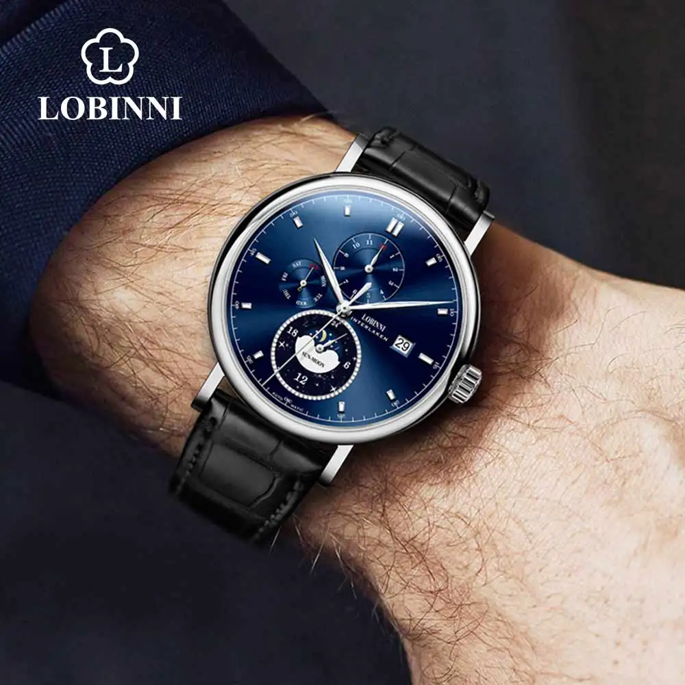 

Switzerland LOBINNI Luxury Men's Watch Seagull Automatic Mechanical Multi-Function 50M Waterproof Sapphire Crystal L13056