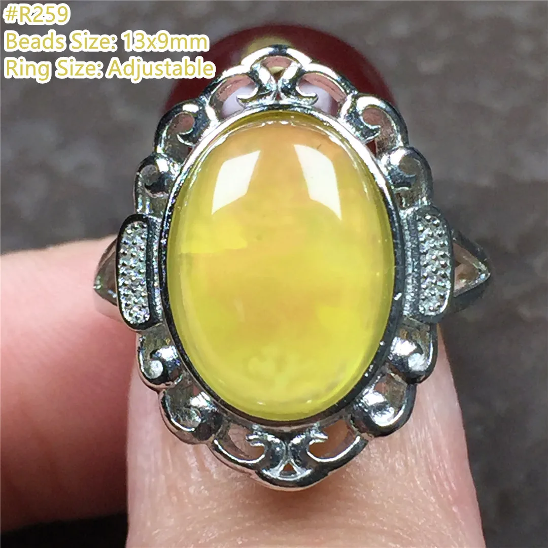 

Natural Yellow Amber Ring For Woman Men Healing Love Gift Stone Crystal Silver Beads Rare Gemstone Adjustable Ring Jewelry AAAAA