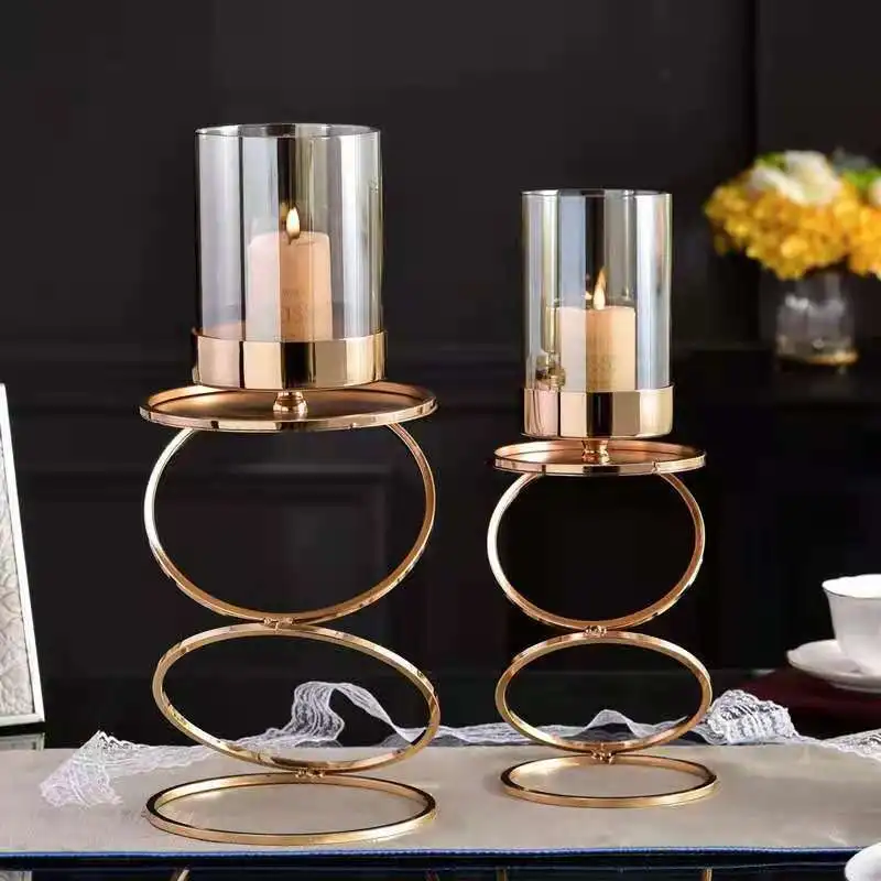 Nordic Metal Candlestick Geometric Glass Candle Holder Wind Lamp Windproof Candle Stand Wedding Home Decoration Ornaments FC481