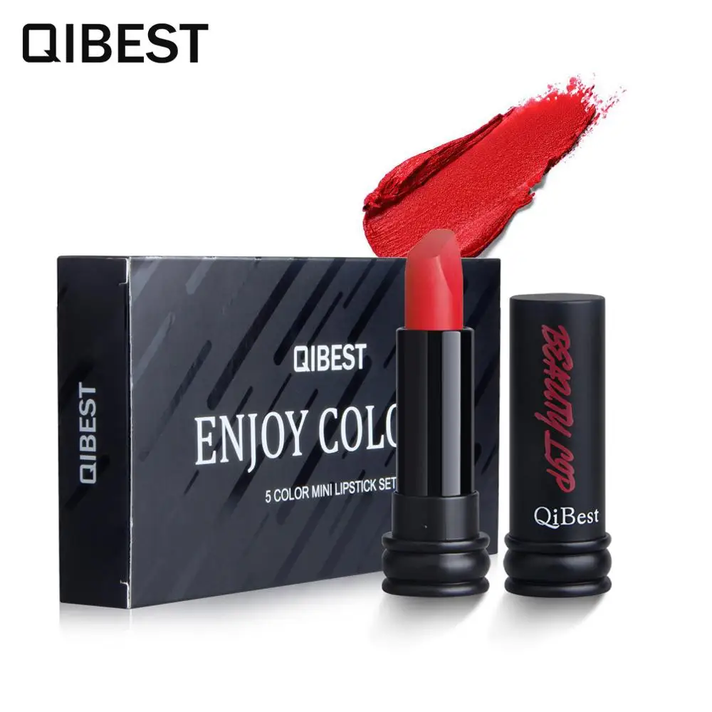 QiBest 5Pcs ผู้หญิงแฟชั่นเซ็กซี่ Matte Velvet ลิปสติก Set Red Lip Stick Makeup Beauty เครื่องสำอางค์ชุด