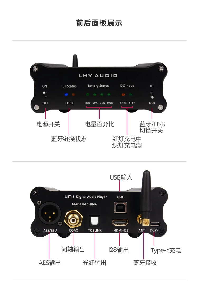 Аккумуляторный цифровой аудиоплеер HiEnd USB Bluetooth 5,0 оптический SPDIF AES I2S PCM/Американский осциллятор femtosecond crystal